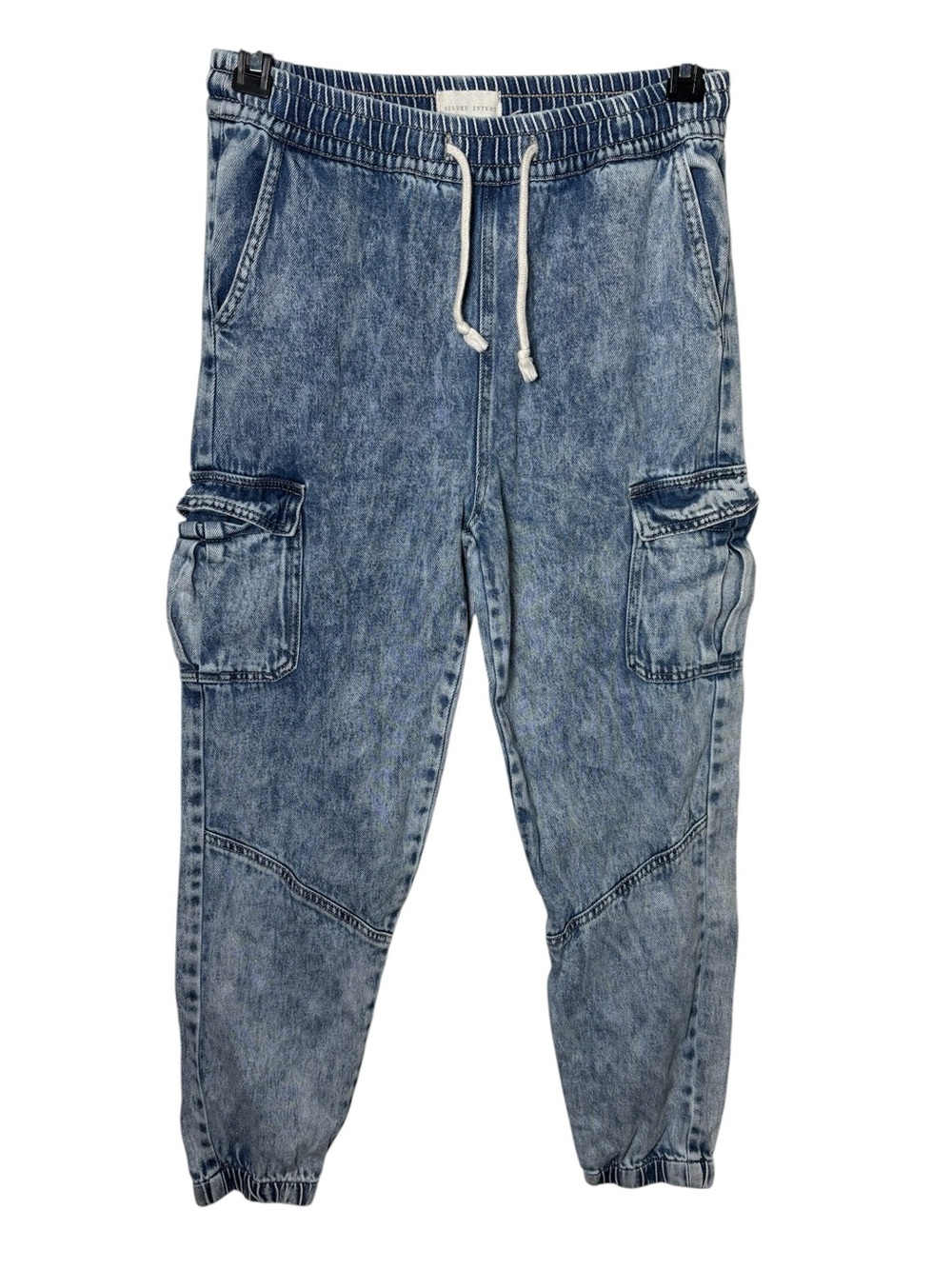 Gilded Intent Denim Cargo Jogger Pants Medium Stone Wash 100% Cotton